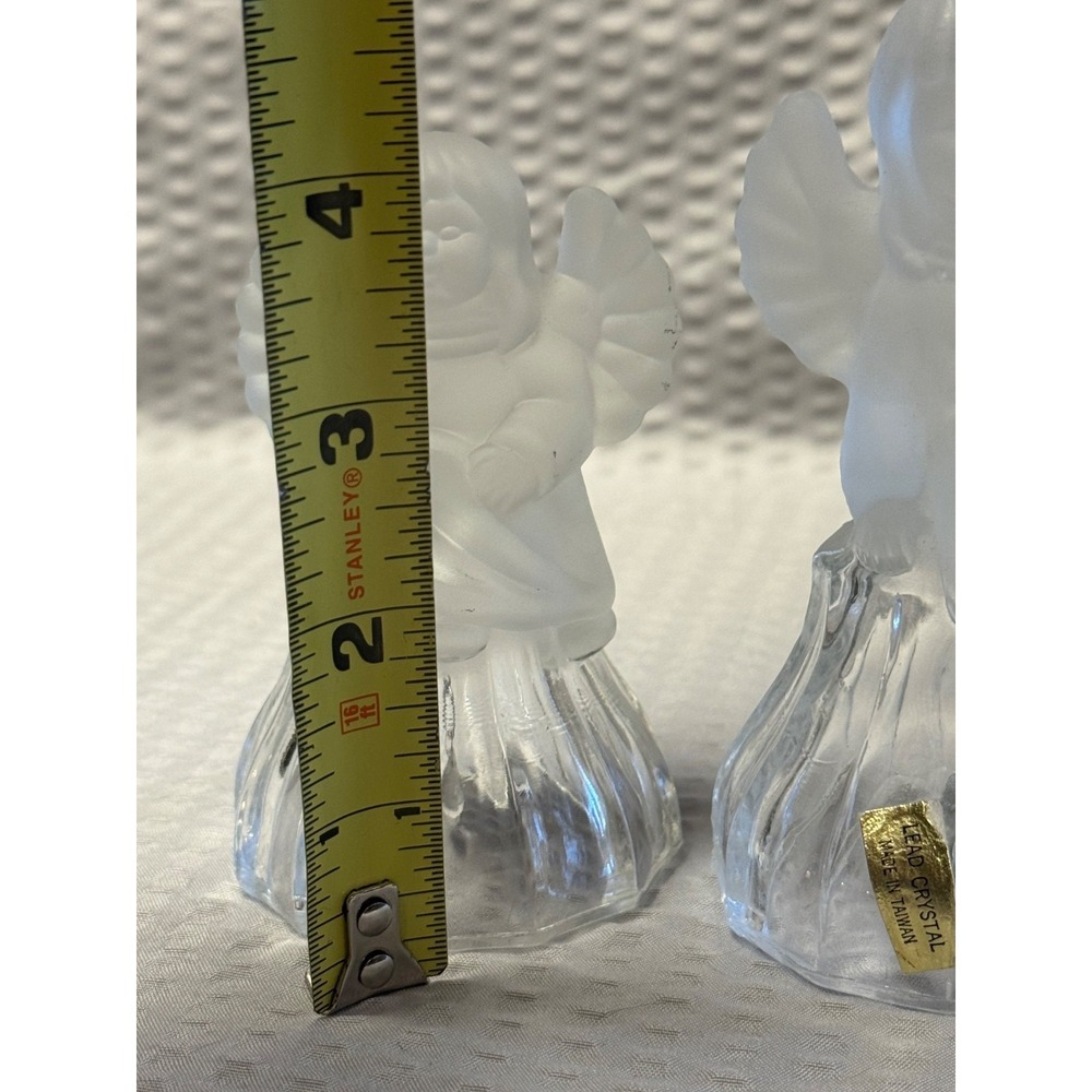 2 Goebel Bell Glass Angel Frosted Satin Sitting On Clear Bell 24%‎ Lead Crystal - Picture 5 of 16